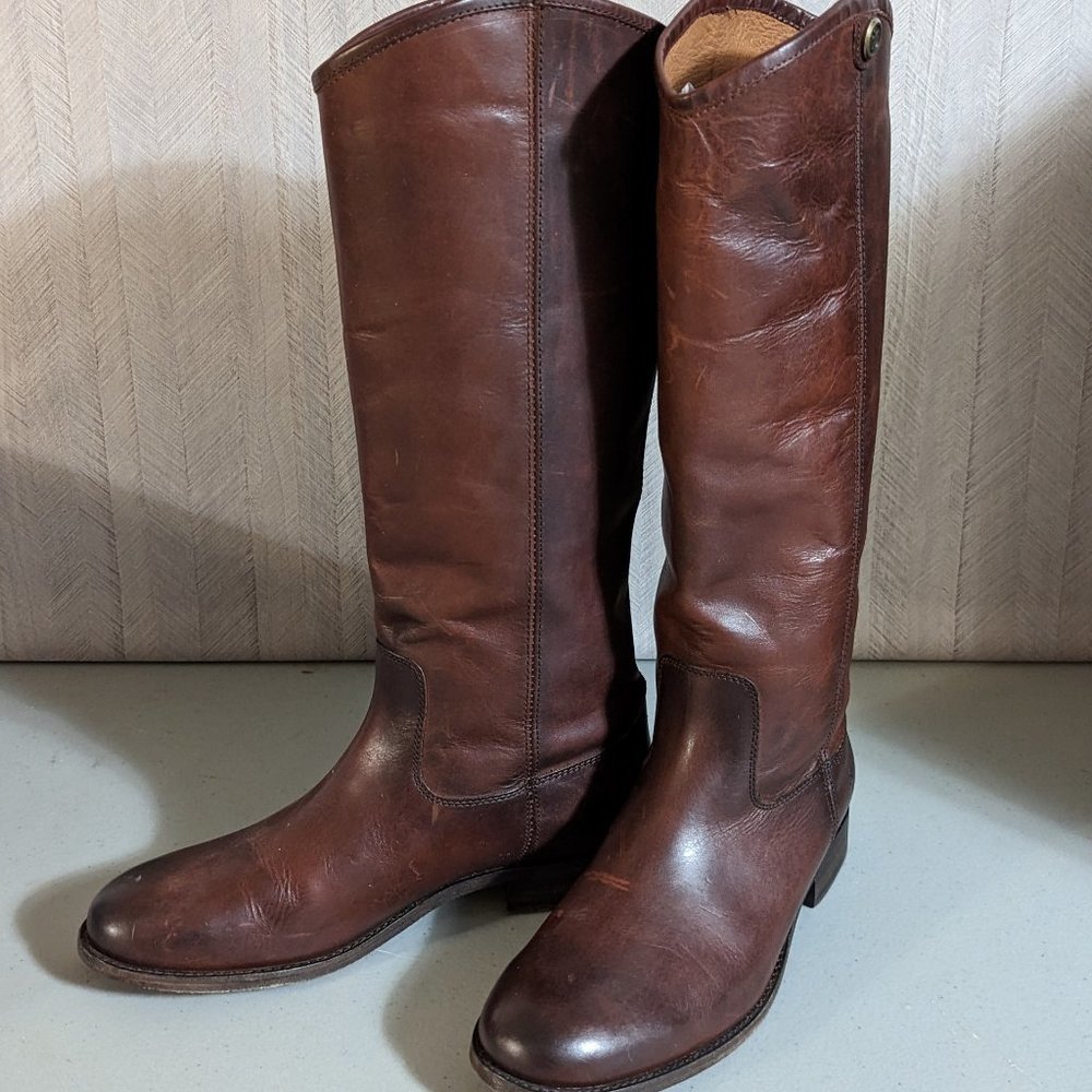 WOMEN'S Frye Melissa Button Brown Tall Leather Boots Size 8.5 B